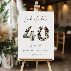 40th Birthday Welcome Sign canva template, Customizable Photo Collage Board, Photo Montage Display Poster, canva digital download