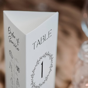 Wedding Trifold Table Number, Order of services, Minimalist Table Numbers, Tri-fold Thank You Card, Triangle Table Stand, 8.5x11, A4
