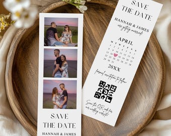 Save the Date Photo Booth Strip Template, Minimalist Wedding Photo Booth Overlay, Photo Booth Frame, Creative / Unique invite, Canva