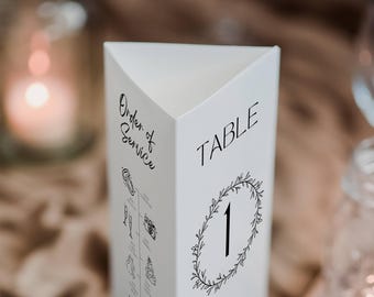 Wedding Trifold Table Number, Order of services, Minimalist Table Numbers, Tri-fold Thank You Card, Triangle Table Stand, 8.5x11, A4