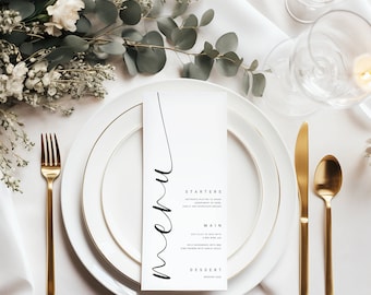 Minimalist Wedding Menu Template, Elegant Script Wedding Dinner Menu, Printable, Digital Download, Reception Dinner Templett #02