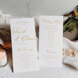 Gold Minimalist Programm Karte, moderne Ordnung des Service, druckbare Hochzeitsprogramm, DIY Zeremonie Vorlage, bearbeitbare sofort Download