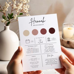 Bridesmaid Information Card, Maid of Honor Bridal Party Info Card, Infographic, Bridal Proposal Card, Minimalist, Canva Template