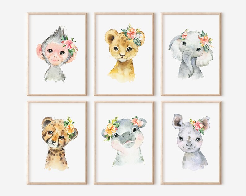 Blush Safari Animal Nursery Art / Set of 6 Safari Nursery Etsy