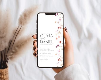 Wildflower Wedding Evite Template, Wildflower Digital Wedding Invitation, Text Message, Mobile Phone Invite