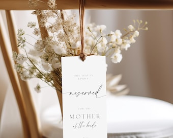 Wedding Reserved Seating Sign Template, Elegant Reserved for Family Ceremony Tag, Minimalist Simple Sign, Seating Tag, Chair Tag