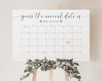 Juego de adivinanzas del calendario de fecha de parto, juego de baby shower, adivina la fecha de nacimiento del bebé, predicción editable del bebé, adivina la fecha de llegada, Templett