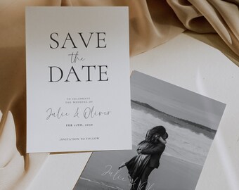 Minimalist Electronic Save the Date with Calendar, Wedding Invitation, Simple Digital Invite, Instant Download