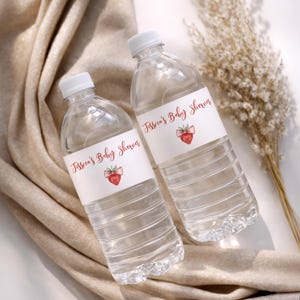 Erdbeere Beere süße Babypartyflasche Etikettenvorlage, bearbeitbare rosa Babyparty, bedruckbar, digitaler Download BSBS01