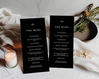 Elegant Black Wedding Menu Template, Modern Script Dinner Menu, Editable Reception Menu, Printable Digital Download Wedding Dinner