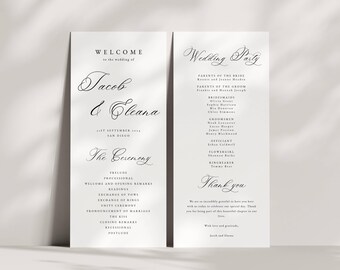 Minimalist Program Card,Modern Order of Service, Printable Wedding Program, DIY Ceremony Template, Editable Instant Download