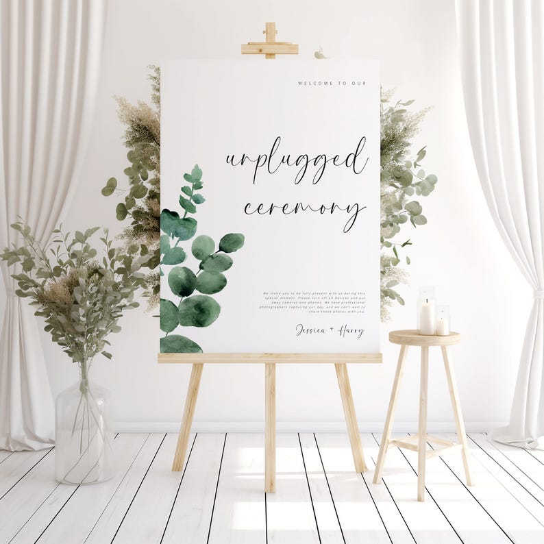 Eucalyptus Unplugged Ceremony Printable Welcome Signage, Greenery ...