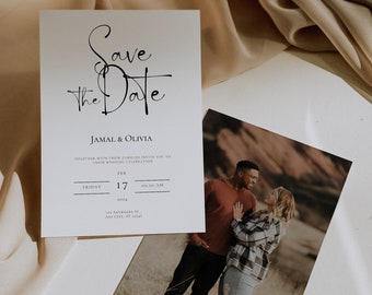 Minimalist Electronic Save the Date with Calendar, Wedding Invitation, Simple Digital Invite, Instant Download