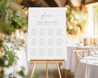 Elegant Wedding Seating Chart Template, Modern Wedding Seating Plan Sign, Classic, Printable, Editable, Templett INSTANT Download