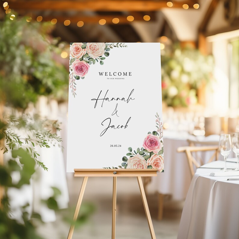 Floral Wedding Welcome Sign, Minimalist Wedding/reception/engagement ...