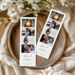 Cartões de cabine de fotos para casamento, moldura de tira de fotos, modelo de cabine de fotos moderno e elegante, modelo Canva editável de 2 x 6 polegadas
