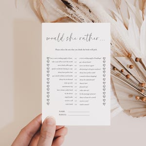 Would She Rather?" Bridal Shower Game Template – Editable and Printable Interactive Games for the Bride-to-Be | Modern Wedding Shower Fun