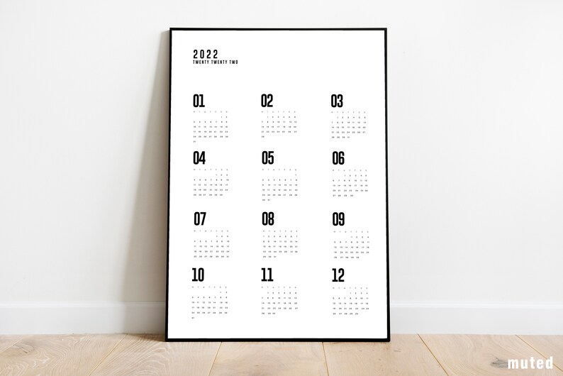 2022 Minimalist Printable Calendars 2022 Simple Year Planner Etsy