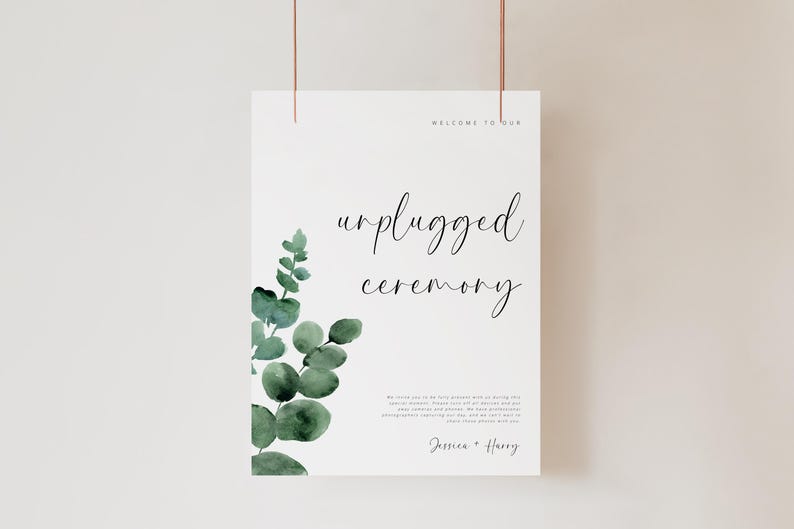Eucalyptus Unplugged Ceremony Printable Welcome Signage, Greenery ...