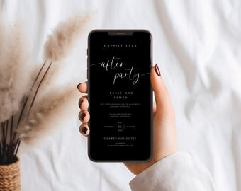 Black Happily Ever After Party Wedding Reception Invitation Template, Modern Reception Evite, Digital Reception Invite, Wedding Announcement