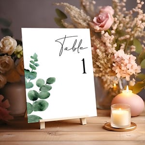 Tafelnummerkaarten eucalyptus bruiloft - minimalistisch ontwerp