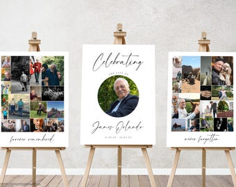 Funeral Photo Collage Sign Set Templates, Funeral Welcome Sign Canva Template, Celebration of Life, In Loving Memory, Memorial Poster