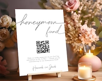 Minimalist Honeymoon Fund QR Code Sign – Editable Wedding Venmo Payment Sign Template – Customizable Honeymoon Fund Printable for Weddings