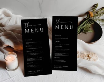 Elegant Black Wedding Menu Template, Modern Script Dinner Menu, Editable Reception Menu, Printable Digital Download Wedding Dinner