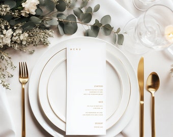 Minimalist Wedding Menu Template, Elegant Script Wedding Dinner Menu, Printable, Digital Download, Reception Dinner Templett #04
