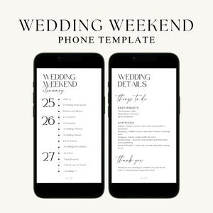 Wedding Weekend Digital Itinerary Template, Destination Holiday, Editable Schedule Minimalist Wedding Party Weekend Timeline Text Evite