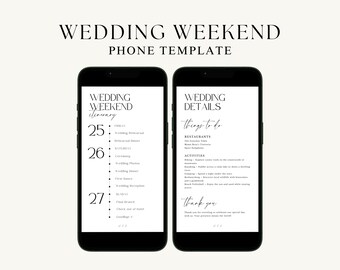Wedding Weekend Digital Itinerary Template, Destination Holiday, Editable Schedule Minimalist Wedding Party Weekend Timeline Text Evite