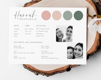 Bridesmaid Information Card, Bridesmaid Infographic Info Card Template, Bridal Party, Minimalist Bridal Party Info Card