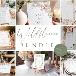 Wildflower Wedding Reception Bundle, Summer Floral Sign Template Package, Whimsical Table Signage, Editable Template Bundle