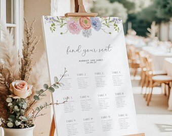 Wildflower  Wedding Seating Chart Template, Boho Floral Seating Plan, Printable Editable Wildflower Wedding Seating Chart Poster Sign