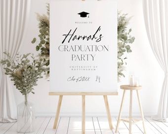 Graduation Welcome Sign Template – Class of 2025 Printable Welcome Board, Editable Modern Grad Cap Party Poster, Instant Download