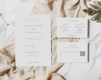 Minimalist Wedding Invitation Set, Modern, Simple, Elegant, Editable Template, Invite, RSVP, Details