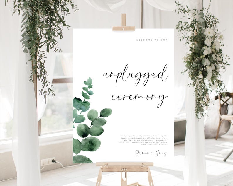 Eucalyptus Unplugged Ceremony Printable Welcome Signage, Greenery ...
