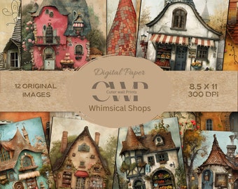 Skurrile Geschäfte Digitales Papier | Fantasy Storefronts, Scrapbooking (8.5x11) (Digital Download)