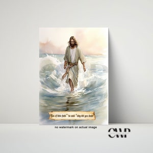 Jesus walks on water | follower of jesus | Catholic Art | Jesus Watercolor | Jesus Art Print | jesus painting | Christian art | Christ Art