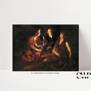 Morte di Maria Maddalena, belle arti cattoliche, arte dei santi cattolici, acquerello di Santa Maria Maddalena per famiglie cattoliche, arte d&#39;epoca