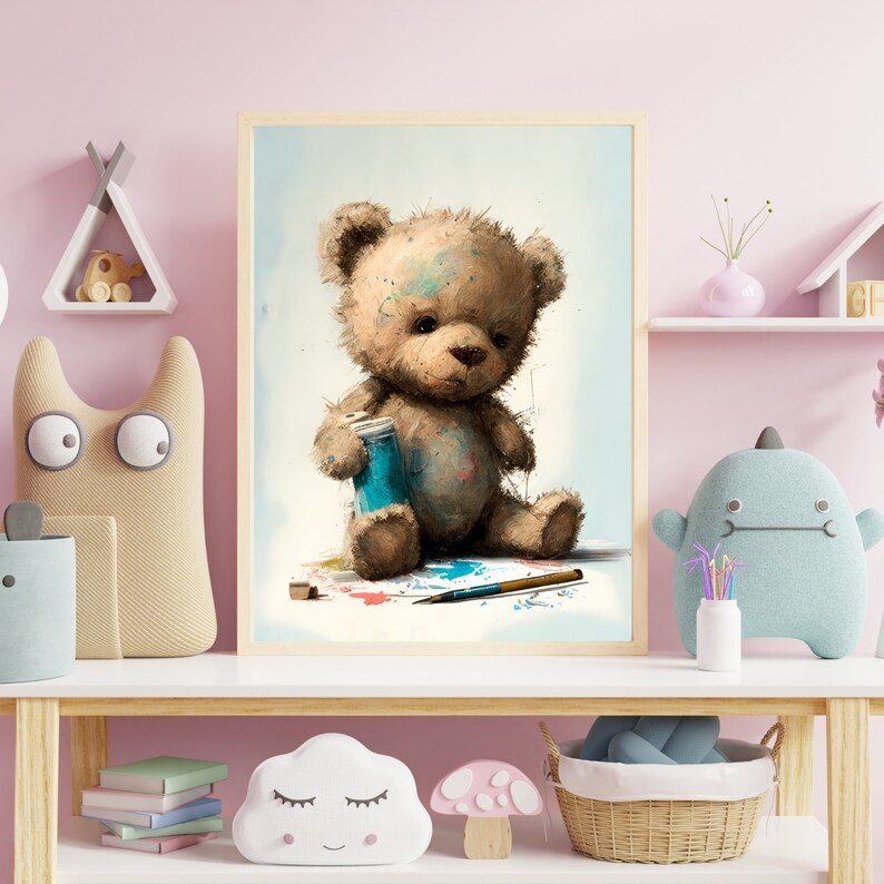 Baby Bear Printable Painting, Nursery Wall Art Decor, Baby Animal Print ...