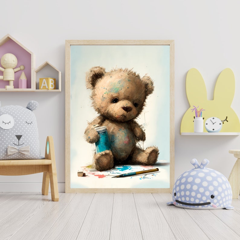 Baby Bear Printable Painting, Nursery Wall Art Decor, Baby Animal Print