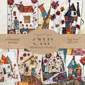 WHIMSICAL HOUSES 2 |Junk Journal, schrullig, Whimsy Art, Geschichtenbuch, Digitalpapier, bedruckbare Seiten, Kinderölkunst, Fantasykunst, 8,5 x 11