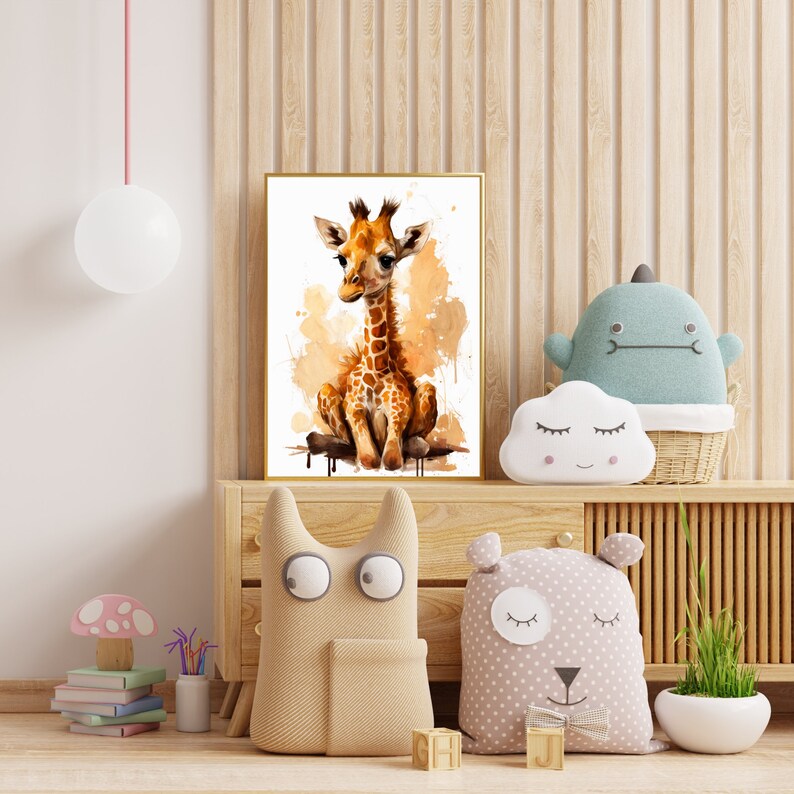 Baby Giraffe Printable Painting, Nursery Wall Art Decor, Baby Animal