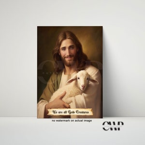 Christ&#39;s Embrace, Jesus Portrait, Jesus painting, Jesus art, Jesus wall art, Jesus picture, Jesus canvas, home decor, with lamb