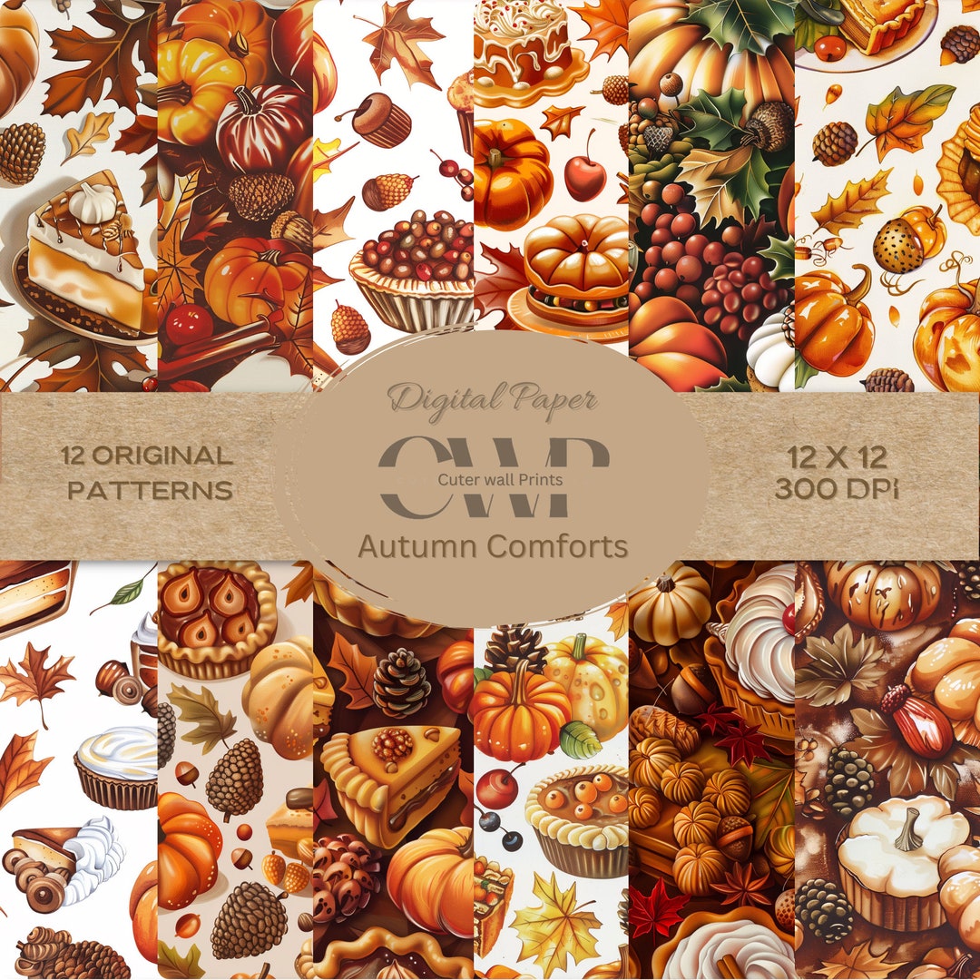 Autumn Food Digital Paper | Fall Scrapbook Prints (12x12") - Etsy