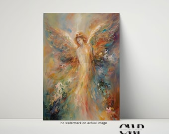 Abstract Angel Wings Art Print, Woman Watercolor Painting