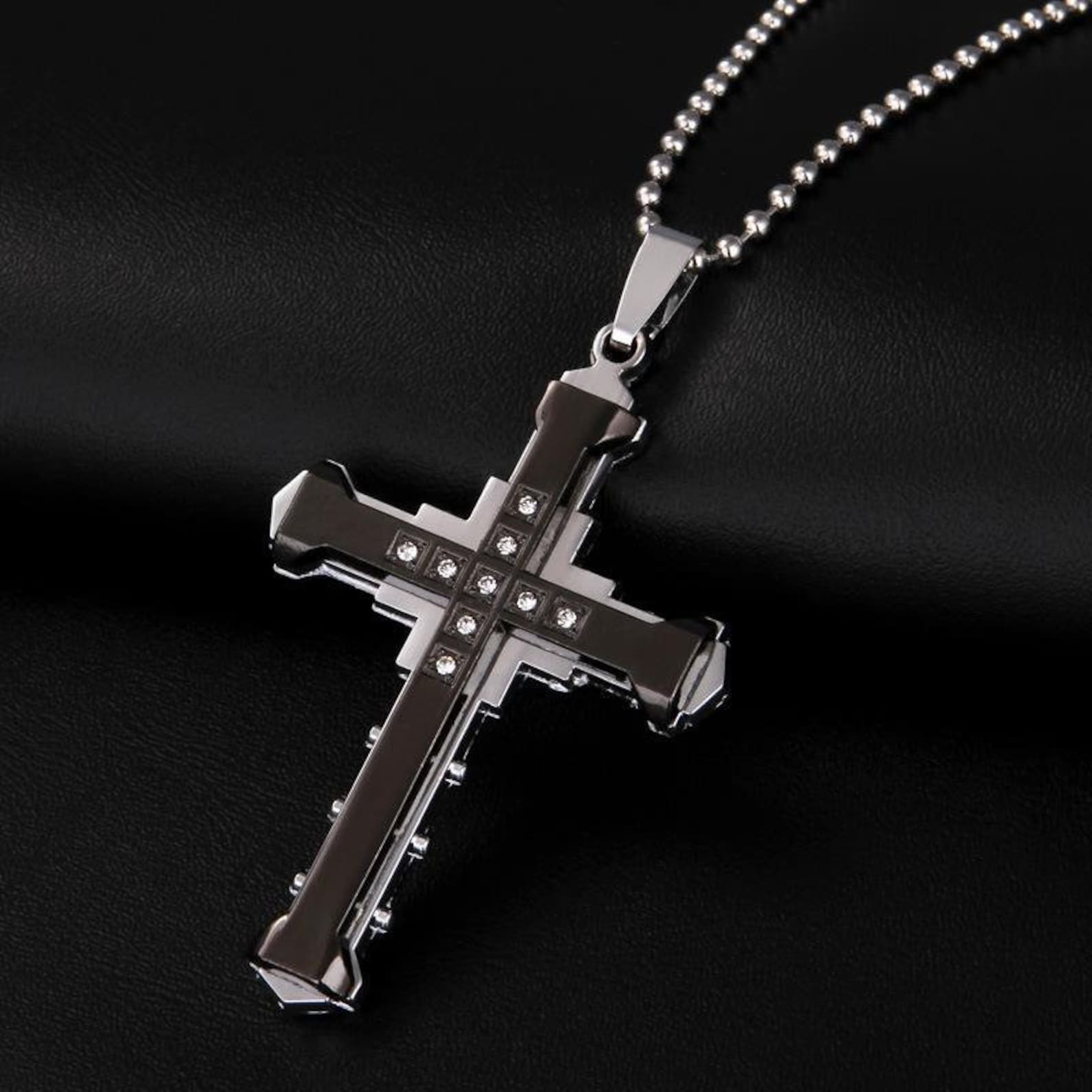 Collana Croce Uomo In Argento Sterling 925 Con Ciondolo Crocifisso Nero - Catena 60 Cm Regalo Per Lui - Foto 6