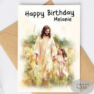 Cartão de aniversário religioso personalizado 5 x 7 para uma criança – Cartão de felicitações com design de aquarela feito à mão