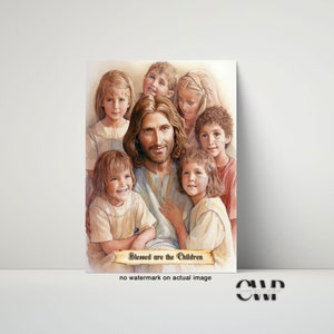 Christus&#39; omhelzing, Jezus portret, Jezus schilderij, Jezus kunst, Jezus kunst aan de muur, Jezus foto, Jezus aquarel, woondecoratie, met kinderen